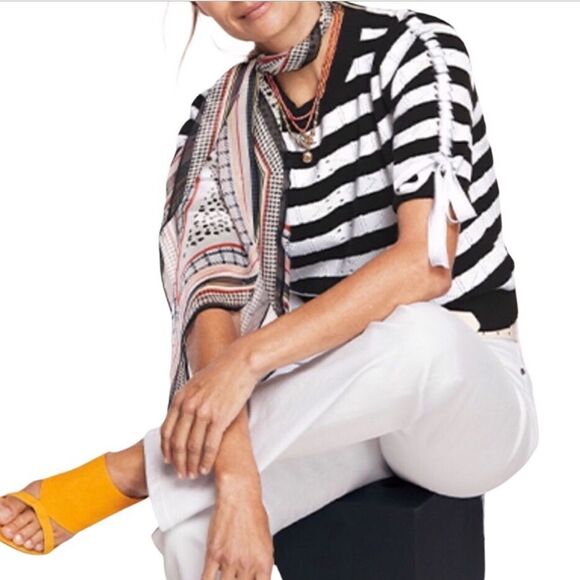 Cabi Runaway Pullover Striped Knit Short Sleeve Lace Up Sweater - Picture 8 of 8